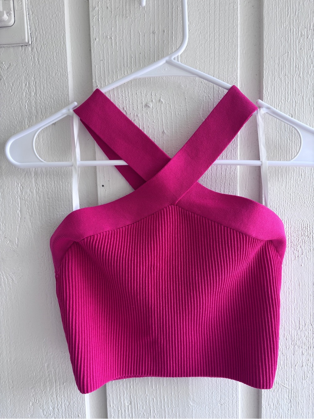 Babaton Pink Ribbed Criss Cross Crop